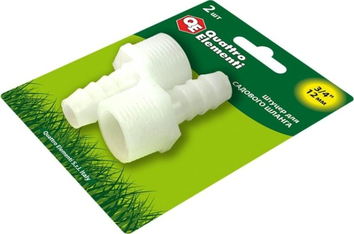 Штуцер QUATTRO ELEMENTI внеш. резьба 3/4"-"елочка" 12 мм, 2шт, пластик [771-893]