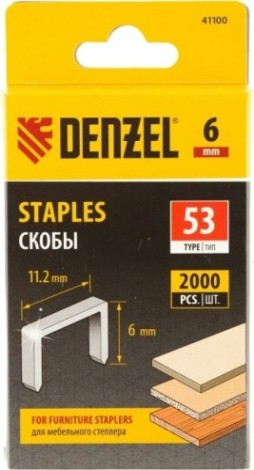Скоба Denzel тип 53 6 мм, 2000 шт. [41100]