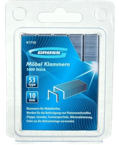 Скоба GROSS 41710 10 мм, для мебельного степлера, усиленные, тип 53 1000 шт. [41710]