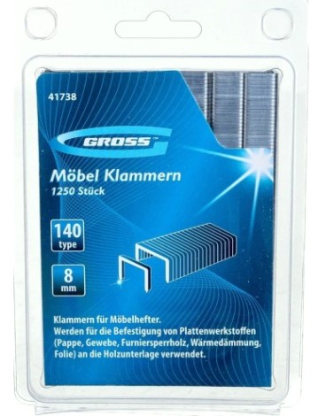 Скоба GROSS 41738 8 мм, для мебельного степлера, тип 140, 1250 шт. [41738]