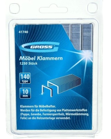 Скоба GROSS 41740 10 мм, для мебельного степлера, тип 140, 1250 шт.