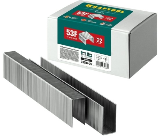 Скоба KRAFTOOL 31787-22 для степлера плоская, 22 мм, тип 53f, 5000 шт. Скоба KRAFTOOL 31787-22 для степлера плоская, 22 мм, тип 53f, 5000 шт.
