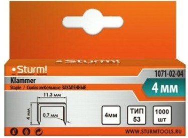 Скоба Sturm 1071-02-04 1000шт., оцинкованные, закаленные Скоба Sturm 1071-02-04 1000шт., оцинкованные, закаленные