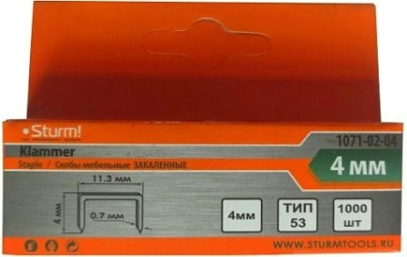 Скоба Sturm 1071-02-04 1000шт., оцинкованные, закаленные