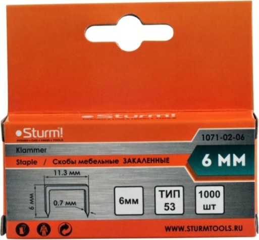 Скоба Sturm 1071-02-06 1000шт., оцинкованные, закаленные Скоба Sturm 1071-02-06 1000шт., оцинкованные, закаленные