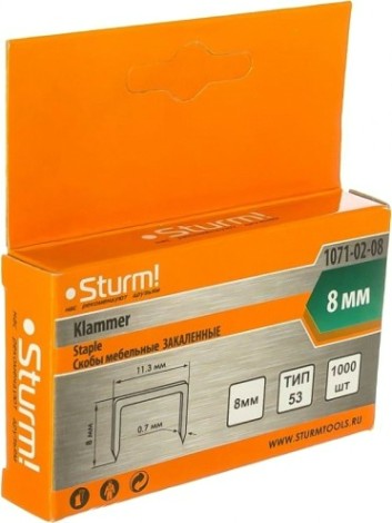 Скоба Sturm 1071-02-08 1000шт., оцинкованные, закаленные Скоба Sturm 1071-02-08 1000шт., оцинкованные, закаленные
