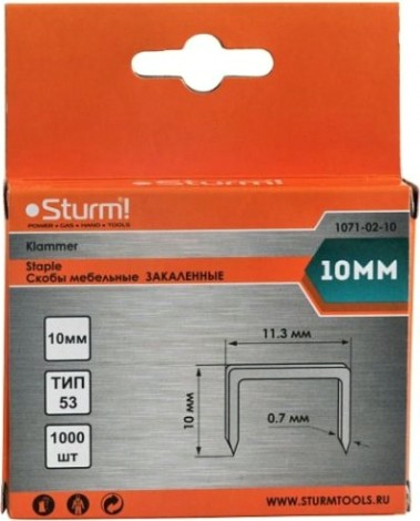 Скоба Sturm 1071-02-10 1000шт., оцинкованные, закаленные Скоба Sturm 1071-02-10 1000шт., оцинкованные, закаленные