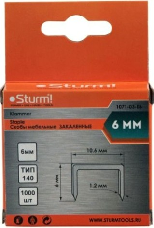 Скоба Sturm 1071-03-06 1000шт., оцинкованные, закаленные Скоба Sturm 1071-03-06 1000шт., оцинкованные, закаленные