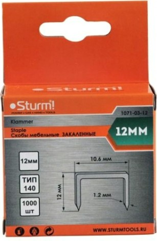 Скоба Sturm 1071-03-12 1000шт., оцинкованные, закаленные Скоба Sturm 1071-03-12 1000шт., оцинкованные, закаленные