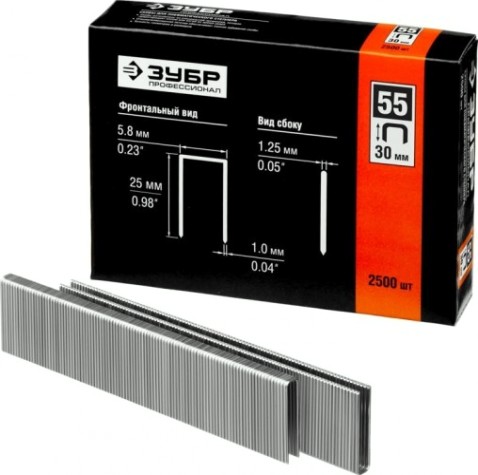 Скоба ЗУБР МАСТЕР 30 мм для степлера тонкие, широкие тип 55, 2500 шт [31855-30]