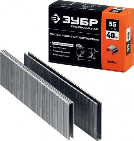 Скоба ЗУБР ПРОФЕССИОНАЛ 40 мм для степлера тонкие, широкие тип 55, 2500 шт [31855-40]
