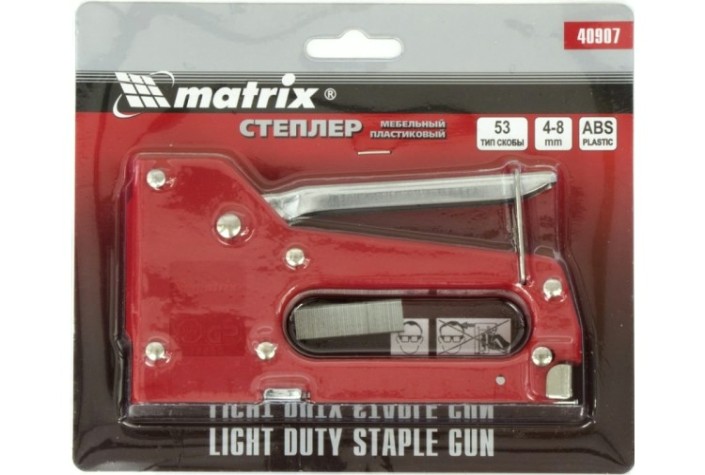 Скобозабиватель ручной MATRIX 4-8 мм степлер мебельный пластиковый, тип 53, [40907]