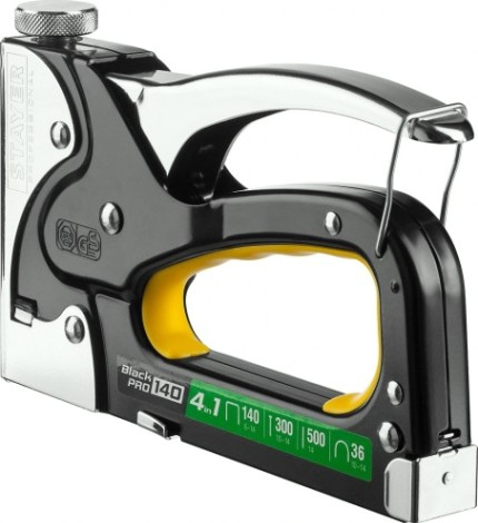 Скобозабиватель ручной STAYER BlackPro 140 степлер для 4-в-1: тип 140 (6-14 мм) / 36 (10-14 м [31510_z01]