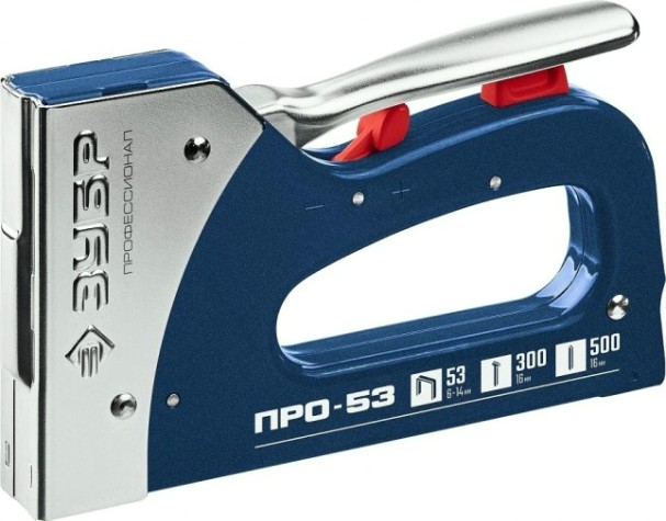 Скобозабиватель ручной ЗУБР ПРОФИ T-53 степлер для 3-в-1: тип 53 (6-16 мм) / 300 (16 мм) [31523_z01]