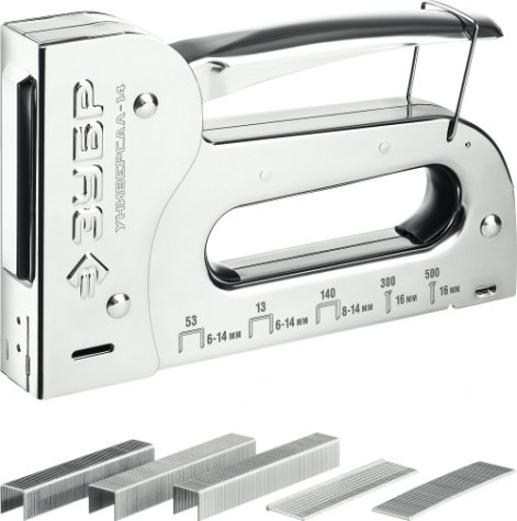 Скобозабиватель ручной ЗУБР ПРОФИ Универсал 14 степлер для 6-в-1: тип 53 (6-14 мм) / 140 (8-14 мм [31527]