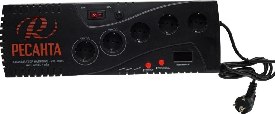 Стабилизатор напряжения однофазный Ресанта С1000 (сетевой фильтр) [63/6/32]