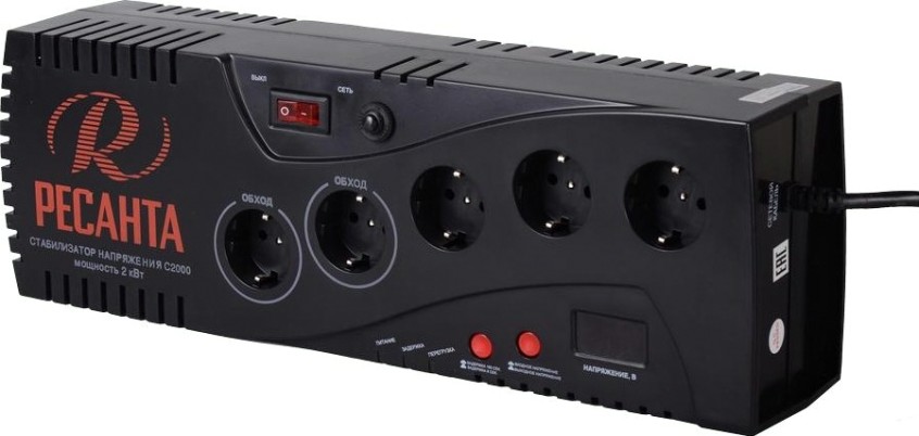 Стабилизатор напряжения однофазный Ресанта С2000 (сетевой фильтр) [63/6/34]