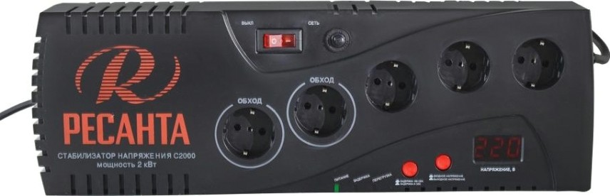 Стабилизатор напряжения однофазный Ресанта С2000 (сетевой фильтр) [63/6/34]