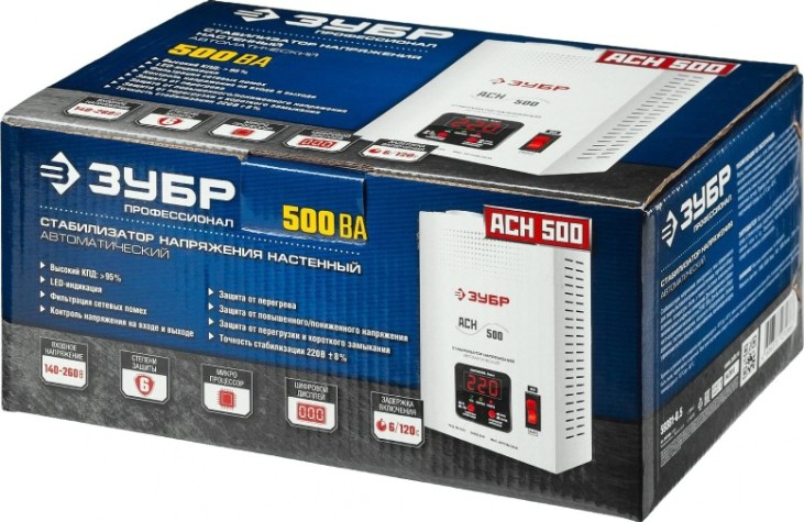 Стабилизатор напряжения однофазный ЗУБР АСН 500 навесной [59381-0.5]