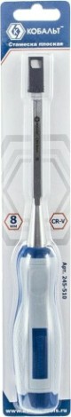 Стамеска Кобальт 245-510 плоская 8х140 мм, cr-v, двухкомпонентная рукоятка