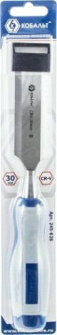 Стамеска Кобальт 245-626 плоская 30х140 мм, cr-v, двухкомпонентная рукоятка