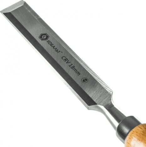 Стамеска Кобальт 245-763 плоская 18х140 мм, cr-v, деревянная рукоятка