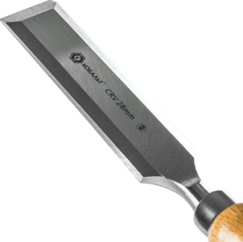 Стамеска Кобальт 245-817 плоская 28х140 мм, cr-v, деревянная рукоятка