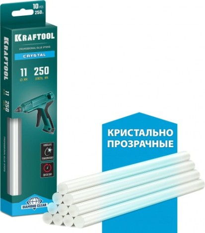 Стержень клеевой KRAFTOOL Cristal прозрачный d 11x250 мм (11-12 мм) 10 шт. [06846-10]