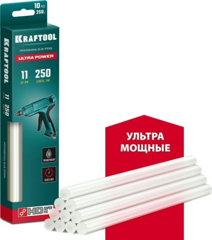 Стержень клеевой KRAFTOOL Ultra Power прозрачный d 11x250 мм (11-12 мм) 10 шт. [06848-10]
