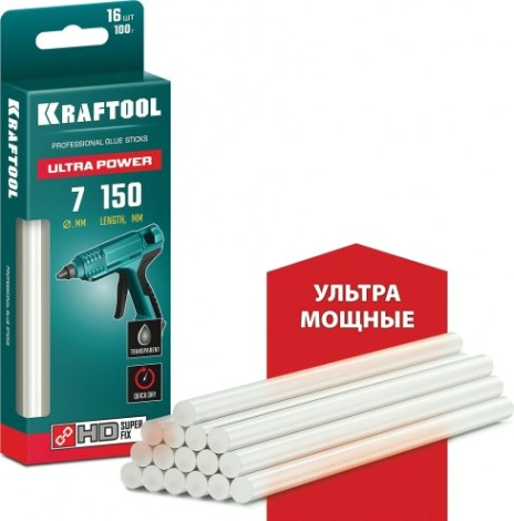 Стержень клеевой KRAFTOOL Ultra Power прозрачный d7x150 мм (7-8 мм) 16 шт. [06837-16]