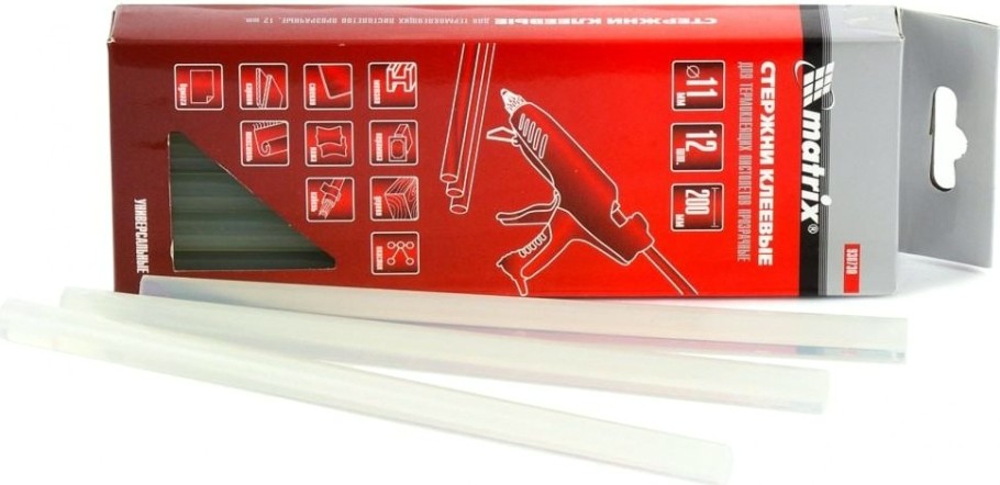 Стержень клеевой MATRIX 11x200 мм, прозрачные, 12 шт. [930730]