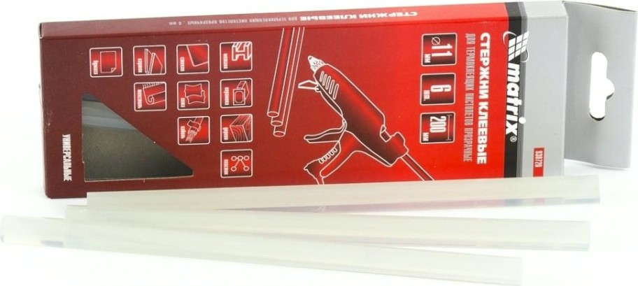 Стержень клеевой MATRIX 11x200 мм, прозрачные, 6 шт. [930720]