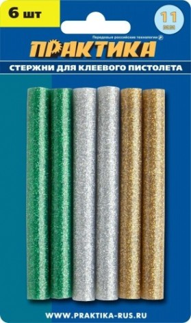 Стержень клеевой ПРАКТИКА 11х100 мм цветные, 3 цвета, металлик [649-356]
