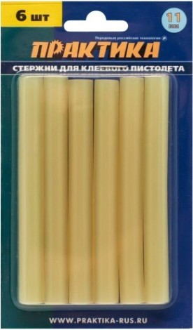 Стержень клеевой ПРАКТИКА 11х100 мм желтый, прозрачный, 6шт [641-633]