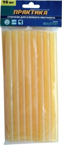 Стержень клеевой ПРАКТИКА 11х200 мм желтый, прозрачный, 16 шт [641-657]