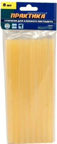 Стержень клеевой ПРАКТИКА 11х200 мм желтый, прозрачный, 8 шт [641-640]