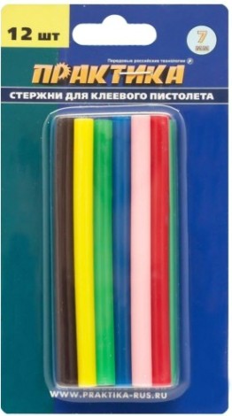 Стержень клеевой ПРАКТИКА 7х100 мм цветные, 6 цветов, 12шт [641-671]