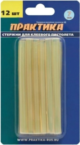 Стержень клеевой ПРАКТИКА 7х100 мм желтый, прозрачный, 12шт [641-626]