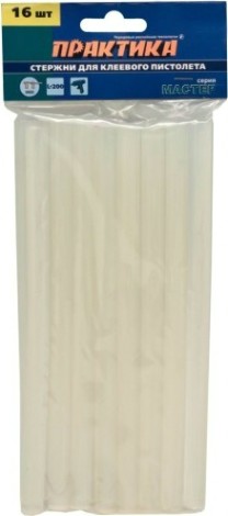 Стержень клеевой ПРАКТИКА белый, прозрачный, 11х200 мм, 16 шт. [641-602]