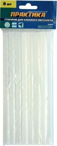 Стержень клеевой ПРАКТИКА белый, прозрачный, 11х200 мм, 8 шт. [641-596]