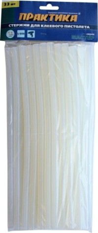 Стержень клеевой ПРАКТИКА белый, прозрачный, 11х300 мм, 33 шт. [641-619]