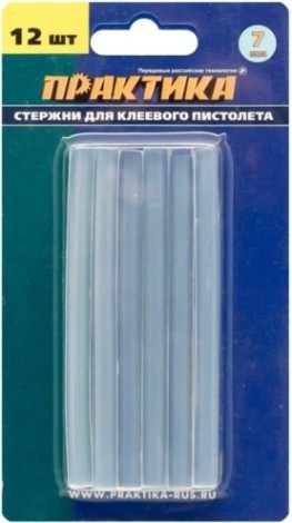 Стержень клеевой ПРАКТИКА белый, прозрачный, 7х100 мм, 12шт. [641-572]