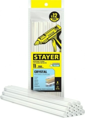 Стержень клеевой STAYER Cristal прозрачные 11 мм х 200 мм 12 шт. [0682-12]