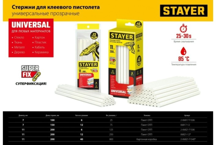 Стержень клеевой STAYER MASTER для (термоклеящих) пистолетов, прозрачные по стекл [2-06821-T-S40]