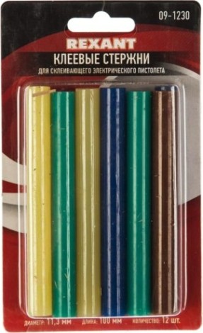 Стержни клеевые REXANT цветные 11x100 мм, 12 шт. [09-1230]