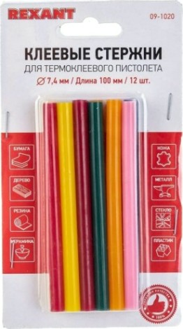 Стержни клеевые REXANT цветные 7x100 мм, 12 шт. [09-1020]