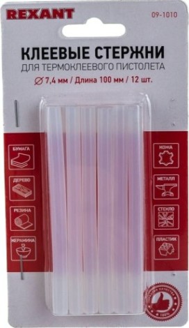 Стержни клеевые REXANT прозрачные 7x100 мм, 12 шт. [09-1010]