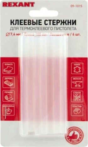Стержни клеевые REXANT прозрачные 7x100 мм, 6 шт. [09-1015]