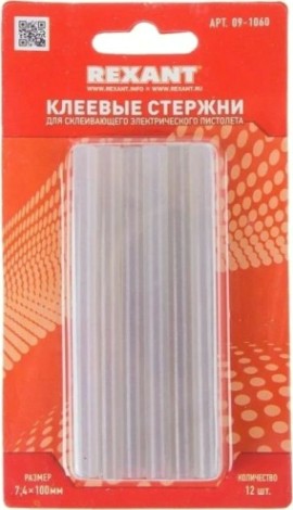 Стержни клеевые REXANT прозрачные светящиеся 7x100 мм, 12 шт. [09-1060]