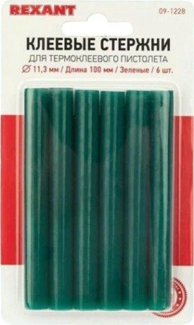 Стержни клеевые REXANT зеленые 11x100 мм, 6 шт. [09-1228]